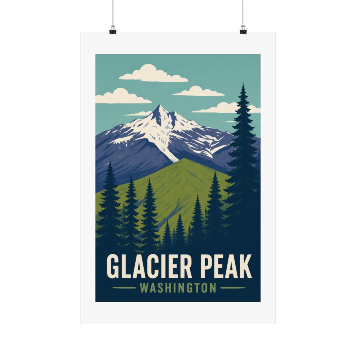 Glacier Peak Washington Travel Art Vintage Poster